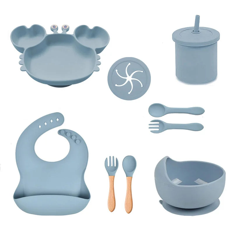 Sky Blue Silicone Baby Bibs and Bowl Set | Baby Feeding Set