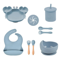 Sky Blue Silicone Baby Bibs and Bowl Set | Baby Feeding Set