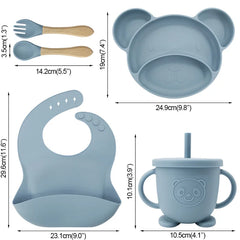 5-piece Silicone Bibs and Baby Feeding Set | Baby Utensils