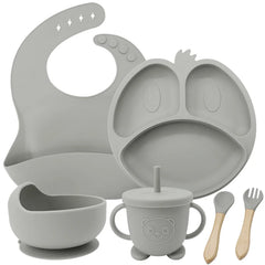 Silver 9-piece Silicone Baby Feeding Set | Best Baby Utensils