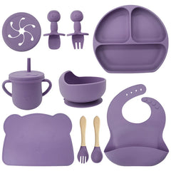 Burgundy 10-Piece Silicone Bibs and Bowl Set | Baby Utensils
