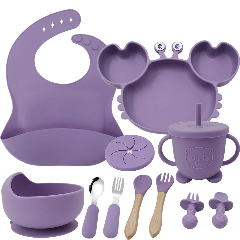 Burgundy 11-Piece Crab Silicone Bibs and Baby Feeding Set