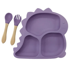 3 piece Burgundy Dino Silicone Baby Feeding Set | Best Baby Utensils