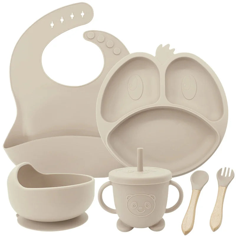 Beige 9-piece Silicone Baby Feeding Set | Best Baby Utensils
