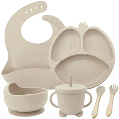 Beige 9-piece Silicone Baby Feeding Set | Best Baby Utensils