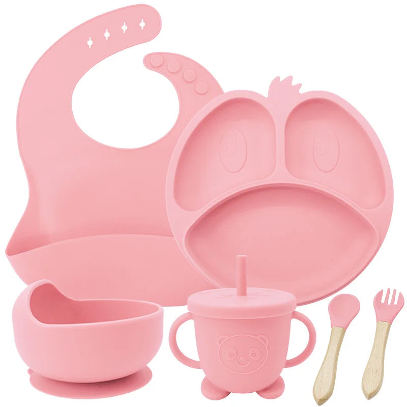 Light pink 9-piece Silicone Baby Feeding Set | Best Baby Utensils