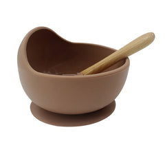 brown 2-piece Baby Feeding Set | Baby Solid Food Bowl and Spoon