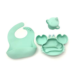 5-Piece Set With Silicone Spoon and Fork cyan Crab Shaped Silicone Bib and Baby Feeding Set