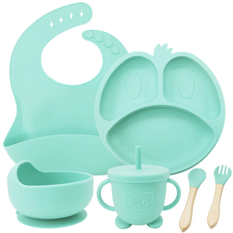 cyan 9-piece Silicone Baby Feeding Set | Best Baby Utensils