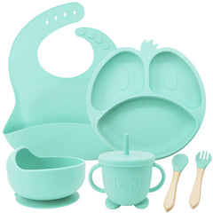 cyan 9-piece Silicone Baby Feeding Set | Best Baby Utensils