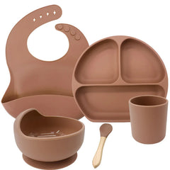 light brown 5-piece Silicone Baby Feeding Set | Best Feeding Set