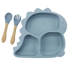 3 piece Light Blue Dino Silicone Baby Feeding Set | Best Baby Utensils