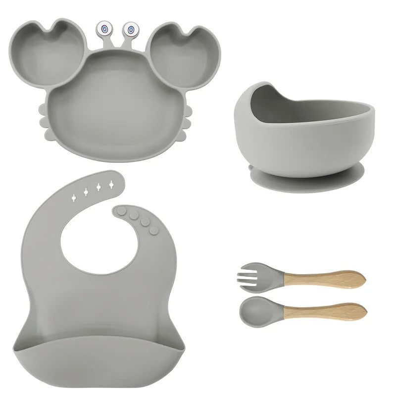 5-Piece Silver Crab-Shaped Baby Feeding set