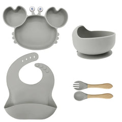 5-Piece Silver Crab-Shaped Baby Feeding set
