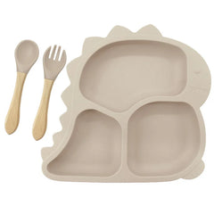 3 piece Beige Dino Silicone Baby Feeding Set | Best Baby Utensils