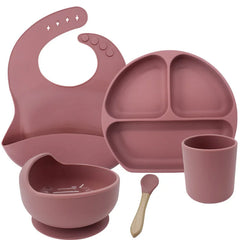 Dark pink 5-piece Silicone Baby Feeding Set | Best Feeding Set
