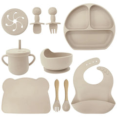 Beige 10-Piece Silicone Bibs and Bowl Set | Baby Utensils