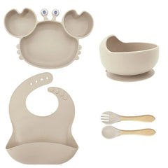 5-Piece Beige Crab-Shaped Baby Feeding set