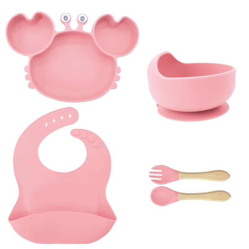 5-Piece Light pink Crab-Shaped Baby Feeding set