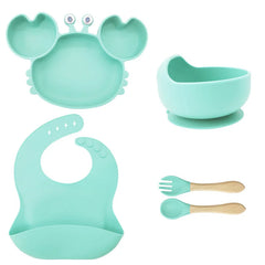 5-Piece cyan Crab-Shaped Baby Feeding set
