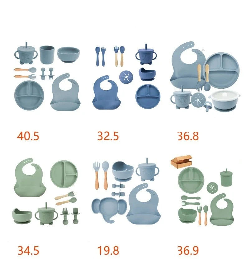 7-piece silicone bibs and bowls set | Baby utensils