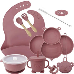 Dark pink 9-piece Silicone Baby Utensils | Best Baby Feeding Set