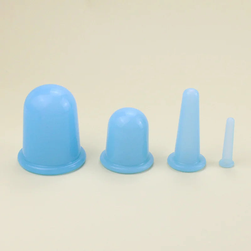 4 piece Lake Blue 6 Cups Facial Cupping Set | Silicone Cupping Therapy Kit