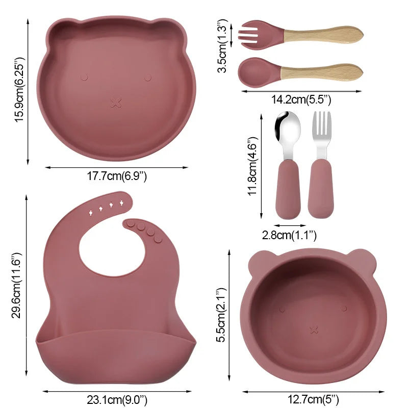 7-piece silicone bibs and bowls set | Baby utensils