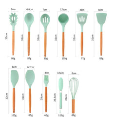11-Piece Silicone Utensils with Wooden Handle