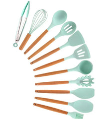 11-Piece Silicone Utensils with Wooden Handle