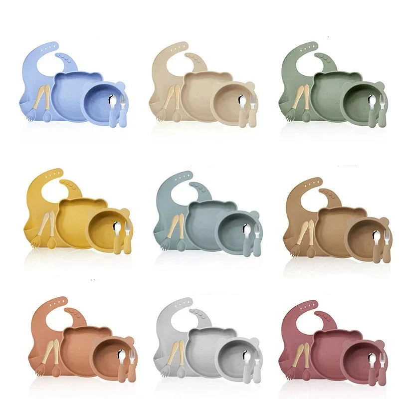 7-piece silicone bibs and bowls set | Baby utensils