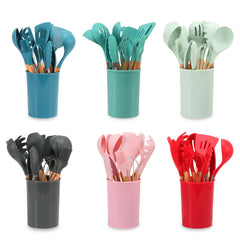 11-Piece Silicone Utensils with Wooden Handle