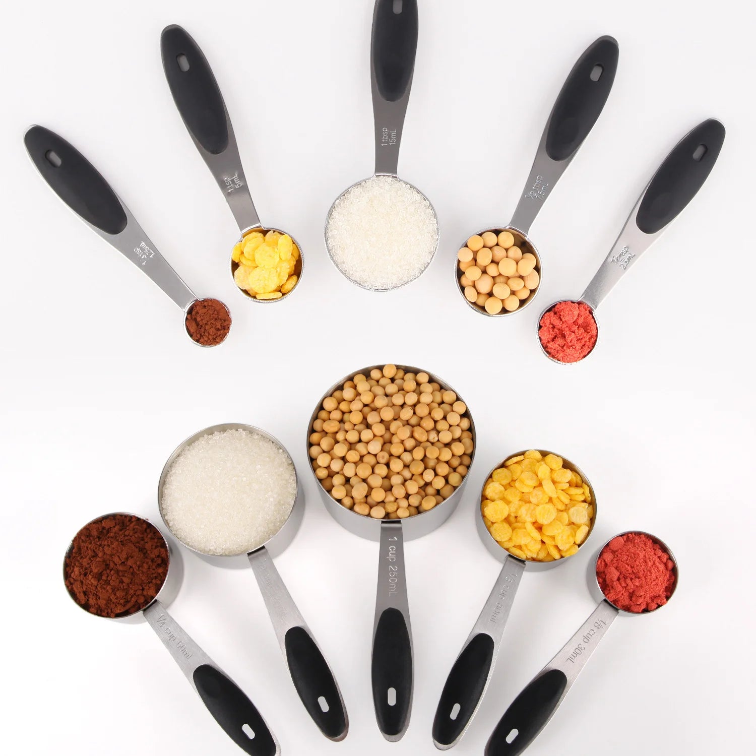 10 pieces Stainless steel and silicone measuring spoon set