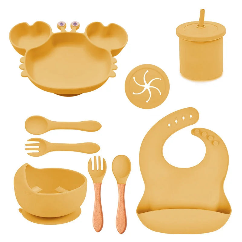 Gold Silicone Baby Bibs and Bowl Set | Baby Feeding Set