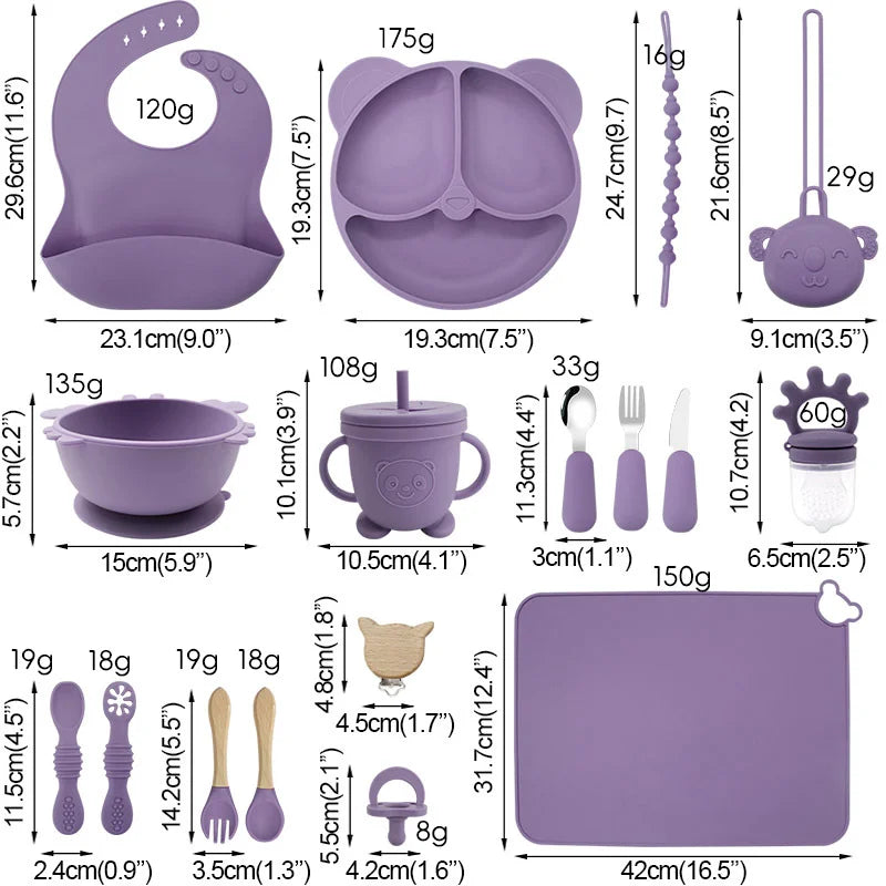 17-piece All-In-One Silicone Baby Feeding Set | Baby Utensils