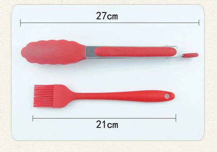 High-Temperature Resistant Silicone Tongs with Basting Brush