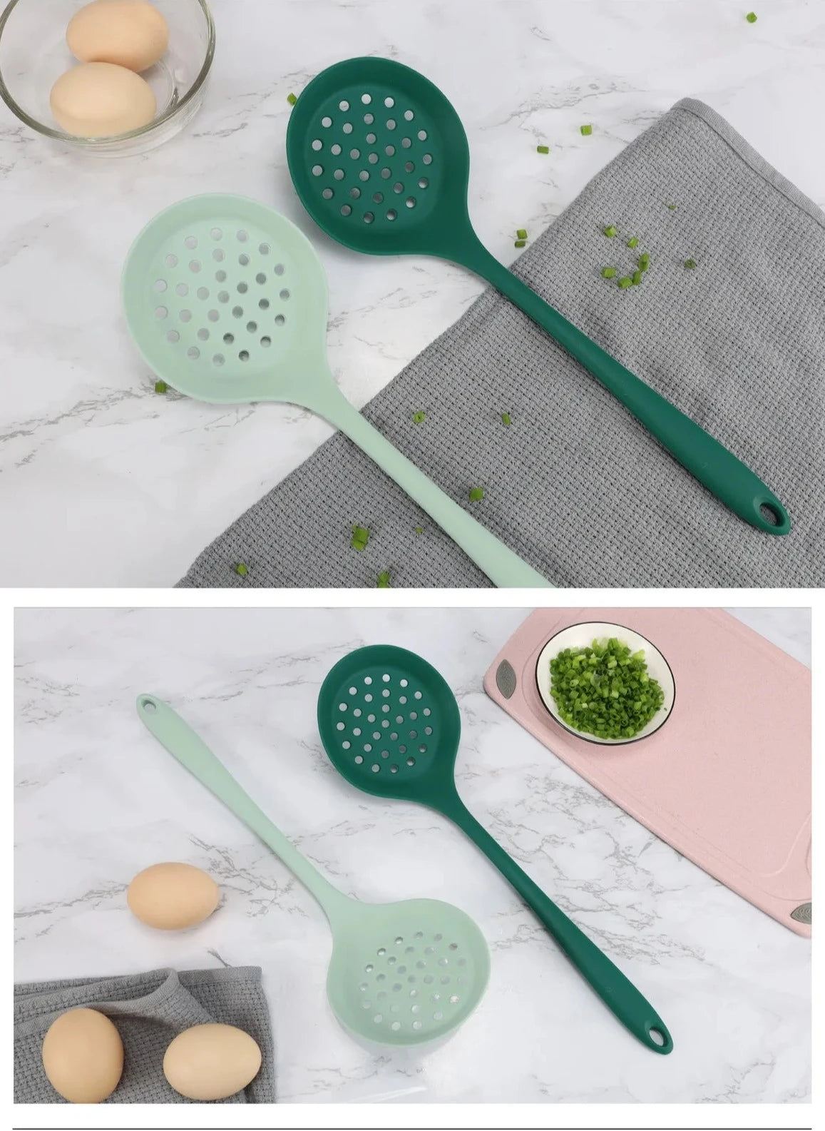 4 Silicone Cooking Spoons | Slotted Ladle