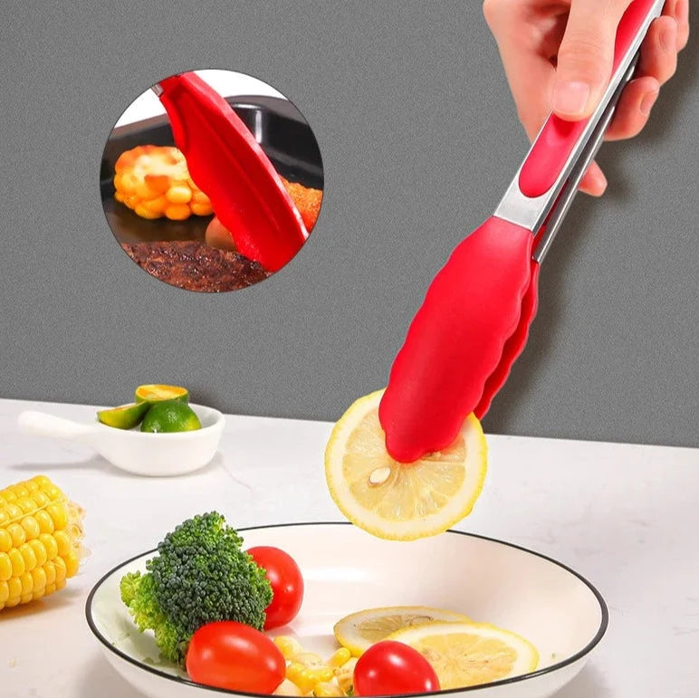 High-Temperature Resistant Silicone Tongs with Basting Brush
