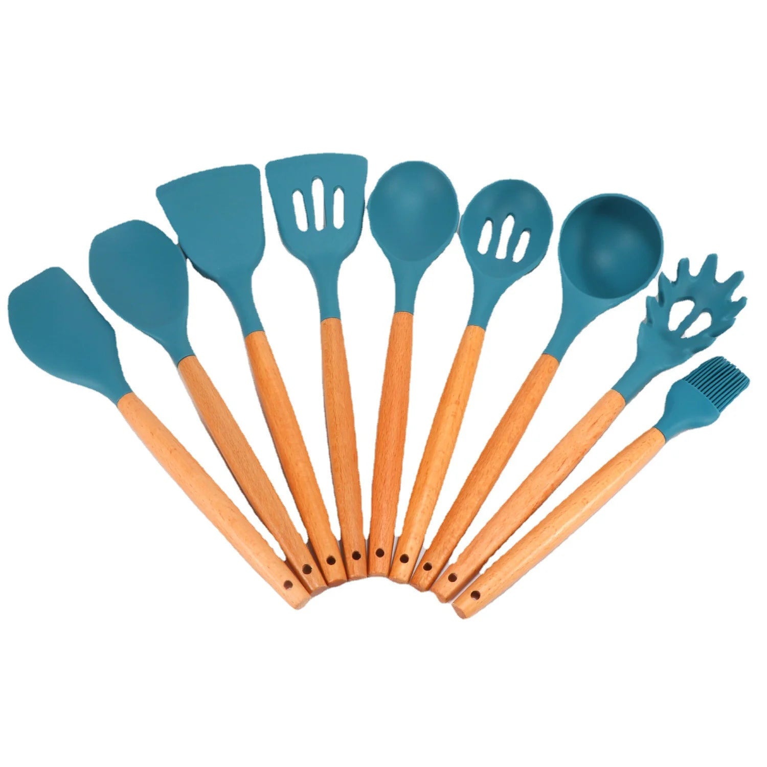 11-Piece Silicone Utensils with Wooden Handle