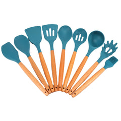 11-Piece Silicone Utensils with Wooden Handle