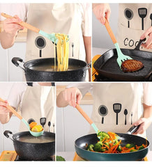 11-Piece Silicone Utensils with Wooden Handle