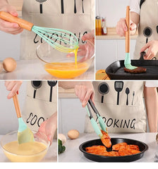 11-Piece Silicone Utensils with Wooden Handle