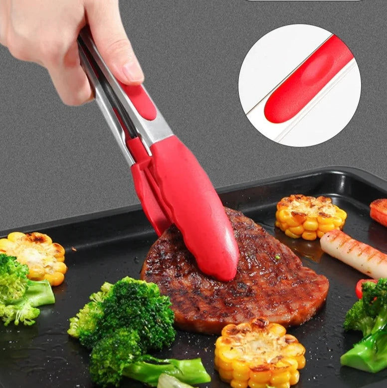 High-Temperature Resistant Silicone Tongs with Basting Brush