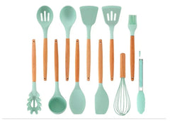 11-Piece Silicone Utensils with Wooden Handle