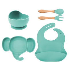 5 Pieces cyan Silicone Baby Feeding Set | Anti Slip Baby Utensils