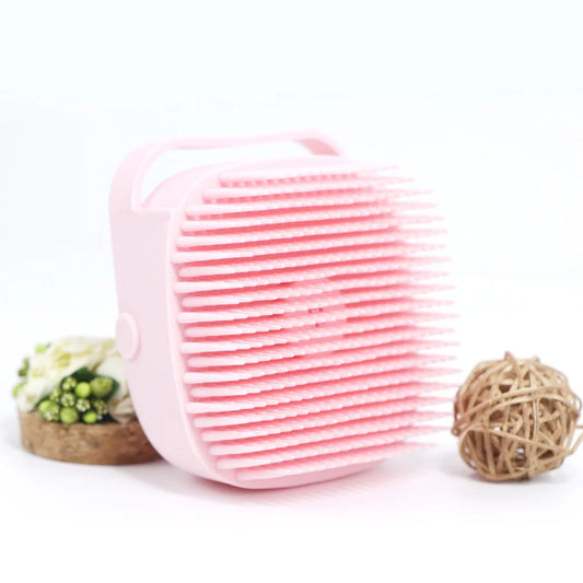 Pink Soft Silicone Body Scrubber with soap dispenser