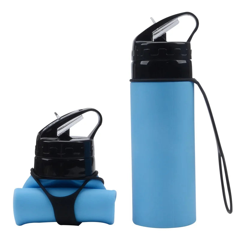 Ocean Blue 450 ml Silicone Folding Water Bottle with Straw
