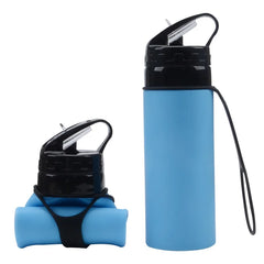 Ocean Blue 450 ml Silicone Folding Water Bottle with Straw