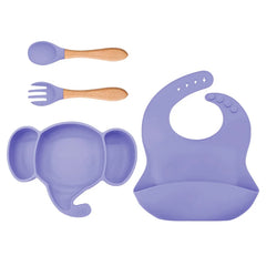 4 Pieces violet Silicone Baby Feeding Set | Anti Slip Baby Utensils