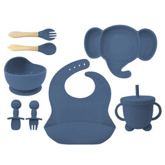 8 Piece Dark Blue Silicone Baby Feeding Set | Anti Slip Baby Utensils